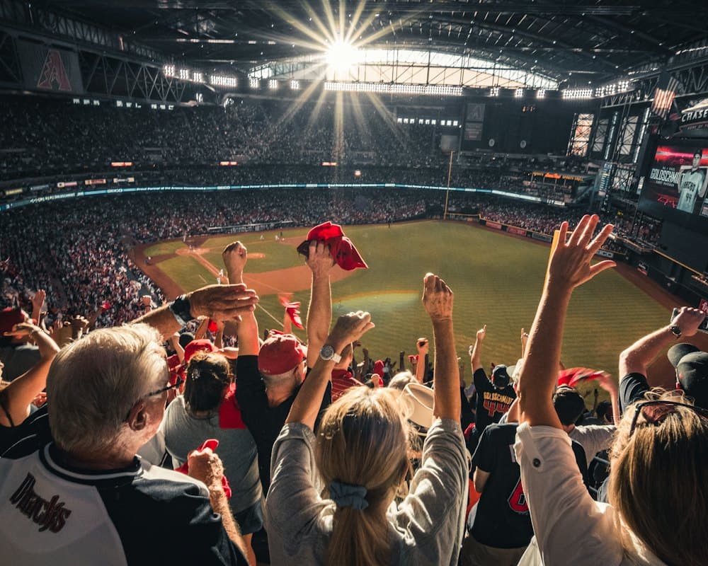 Fans celebrating at a baseball game